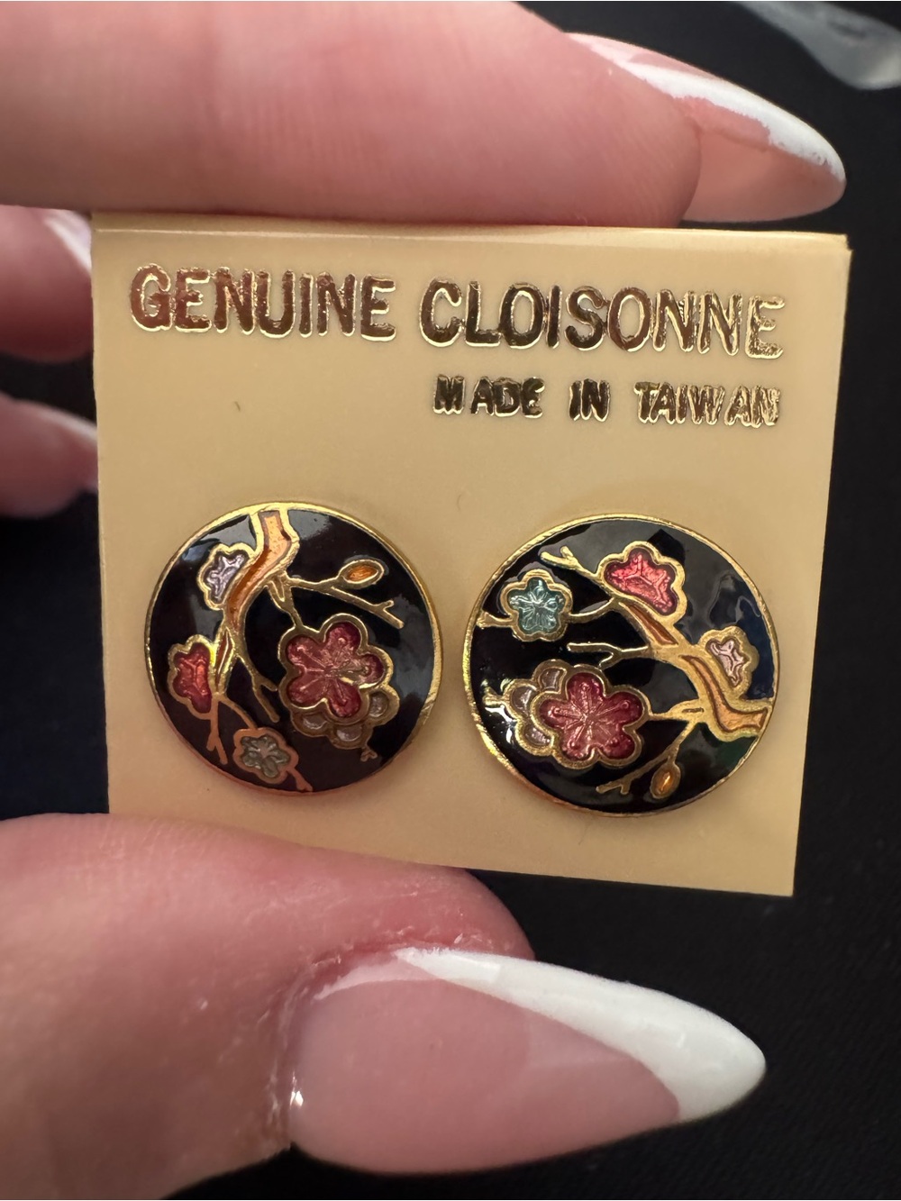 Cintage Cloisonné Floral Round Stud Earrings and Scarf Slide